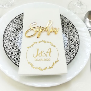 golden mirror wedding place cards, place cards for wedding, acrylic name place card