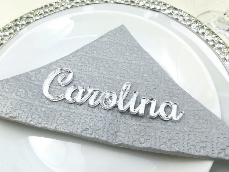 Wedding place cards, laser cut names for wedding table decoration, custom name place cards, black wedding place card Silver mirror