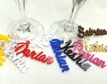 Wine Glass Charms, laser cut names, Custom wine charm, custom name place cards, wedding wine glass charm