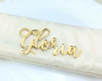 Wedding place cards, laser cut names for wedding table decoration, custom name place cards, golden mirror placecards