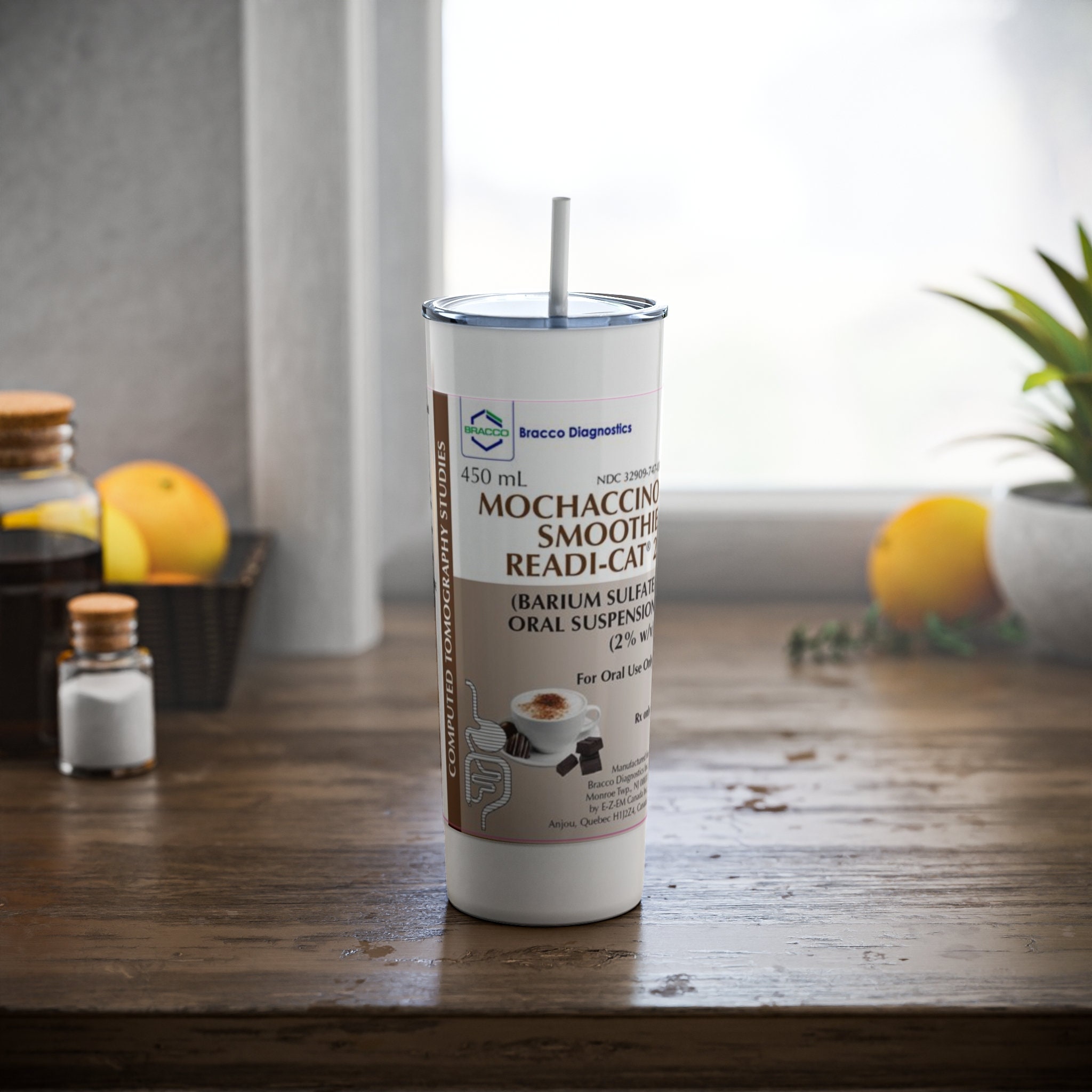 Cat Scan Readicat Mochaccino Skinny Steel Tumbler with Straw, 20oz, CT