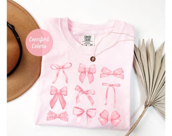 Comfort Colors Coquette Pink Bow Shirt, Coquette Bow Shirt Women, Coquette Shirt Girly Girl, Coquette Shirt Bow, Aesthetic Bow Shirt