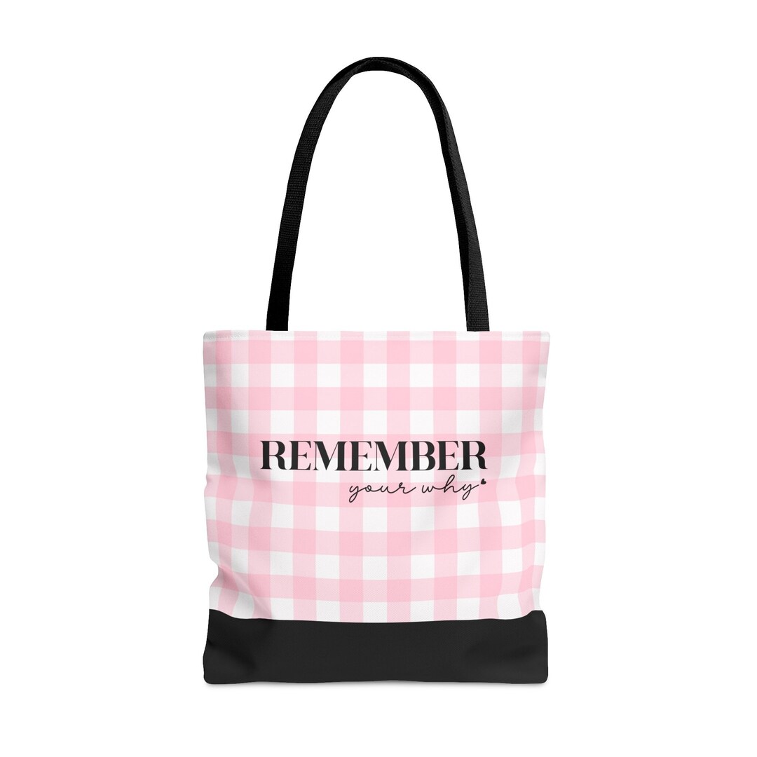 Remember Your Why Tote Bag Light Pink White Plaid Solid Etsy