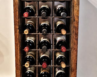 24 Bottle Solid Wood Wine Rack – Rustic Industrial Style, Handmade in Italy