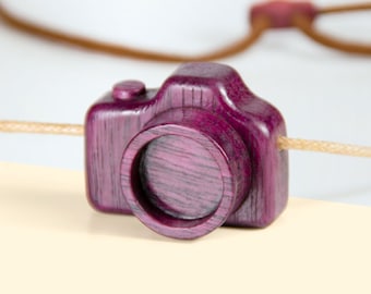Tiny Handmade Wood & Brass SLR Camera Necklace | Cool gift for college photography student photographer Christmas gift, travel designer Gift