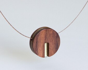 Circle Modern Wood and Brass Necklace
