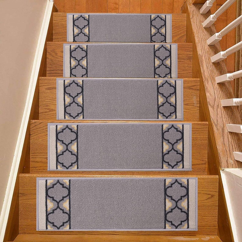 Machine Washable Stair Tread Trellis Bordered Grey and Black Etsy