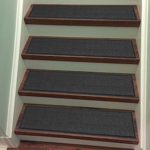 Machine Washable Custom Size Stair Treads By Inches Solid Black  Slip Resistant Stair Tread  26&quot;, 31.5&quot; or 36&quot; Width (Set of 13)
