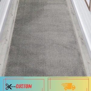 Custom Size Grey Runner Rug: Skid Resistant, Low Pile ,  26", 32" , 36" Wide, Up to 50 Ft Long