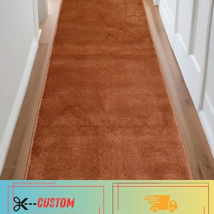 Custom Size Burnt Orange Runner Rug: Skid Resistant, Cut to Length , 26", 32" , 36" Wide, Up to 50 Ft Long