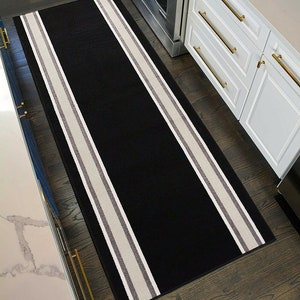 Machine Washable Custom Size Runner Rug Solid Border Black Slip Resistant Runner Rug Customize By Feet and 26&quot;, 31.5&quot; and 36&quot; Width Option