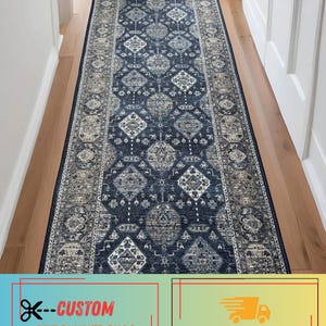 Custom Size Washable Runner Rug – Slip-Resistant, Medallion Design, 26 inches Wide, Up to 50 Ft Long