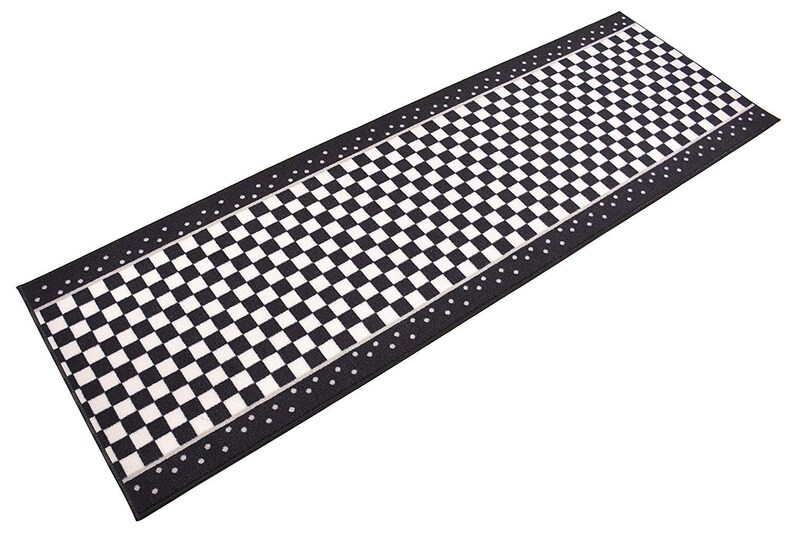 Custom Size Runner Rug Checkered Black White and Grey Skid Etsy