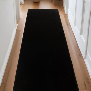 Machine Washable Custom Size Runner Rug Solid Black Slip Resistant Runner Rugs Customize By Feet and 26&quot;, 31&quot; and 36&quot; Width Option