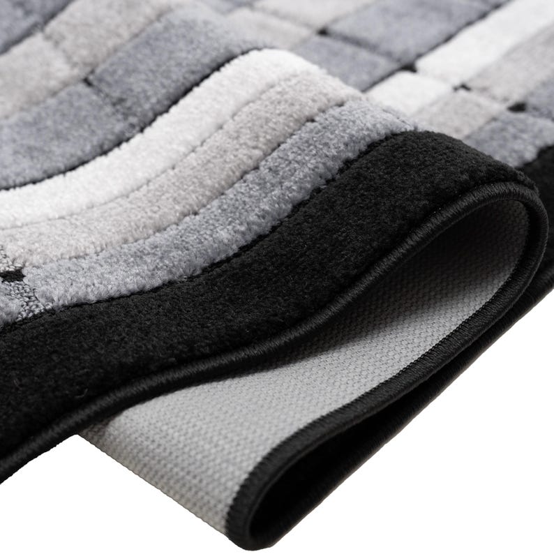 Machine Washable Geometric Runner Rug: Grey & Black, Custom Size, 26" - 32" - 36" Width and Up to 50 Feet Length bild 4