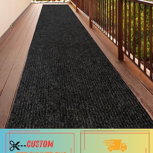 Custom Size Grey Runner Rug: Indoor/Outdoor Skid Resistant - 27"/36" Width