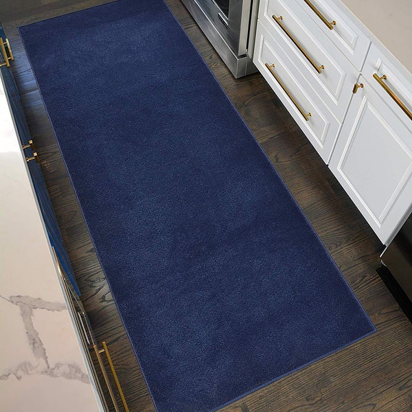 Machine Washable Custom Size Runner Rug Solid Navy Blue Color Skid Resistant Rug Runner Customize Up to 50 Feet and 25 Inch Width Runner Rug