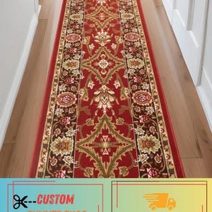 Custom Size Oriental Runner Rug: Red Persian Mahal Design,  26", 32" , 36" Wide, Up to 50 Ft Long