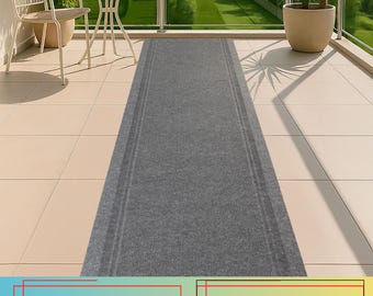 Custom Size Grey Runner Rug: Indoor/Outdoor Skid Resistant Rug , 26"- 36"  Wide and Up to 50 Feet Long