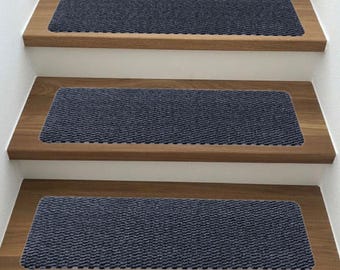 Custom Size Gray Black PVC Backing Stair Treads , 26"-30" Wide and 6" to 10" Length ( Set of 13 )