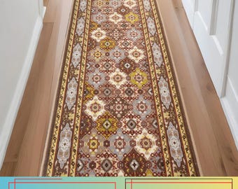 Machine Washable Runner Rug: Beige Bakhtiari Design, Non-Slip, Custom Size