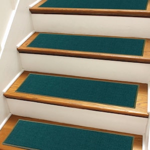 Machine Washable Custom Size Solid Color Emerald Green Stair Tread Set of 13 Skid Resistant Stair Tread Custom by Inch and 36&quot; Width