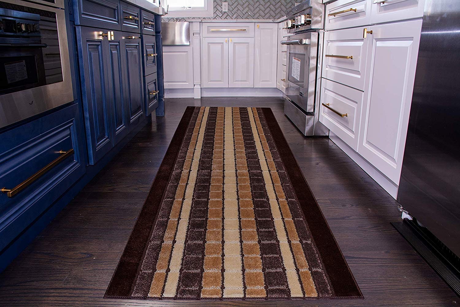 Custom Size Runner Rug Squares Geometric Brown Skid Resistant Etsy