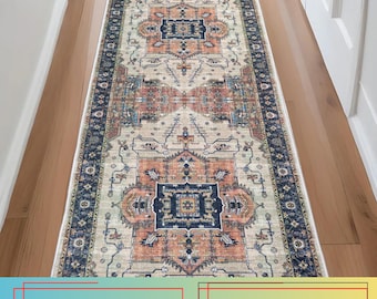 Washable Red Medallion Runner Rug: Oriental Style, Cut to Size , 26 inches Width and  up to 50 feet long