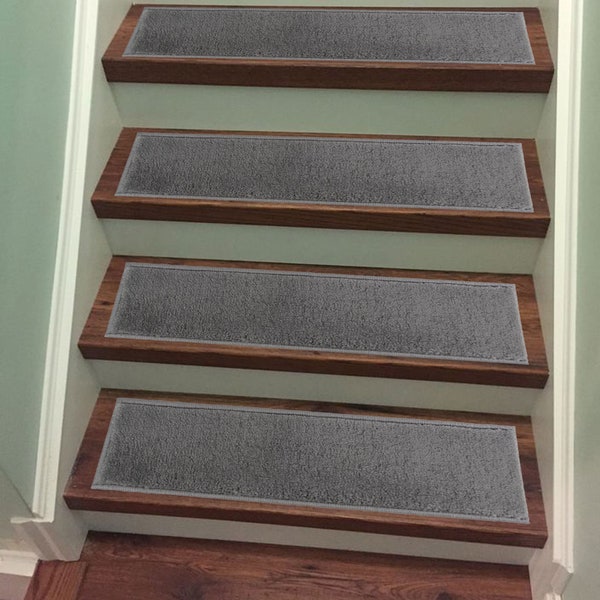 Machine Washable Custom Size Stair Tread Set of 13 and Runner Rug Solid Color Gray Skid Resistant Stair Tread Custom by Inch and 36" Width