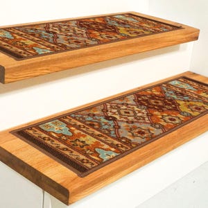 Machine Washable Custom Size Stair Treads By Inch Oriental Bakhtiari Slip Resistant Stair Tread and Matching Runner 26&quot;, 31.5&quot; or 36&quot; Width