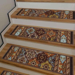 Machine Washable Stair Tread: Oriental Bakhtiari Design, Custom Size