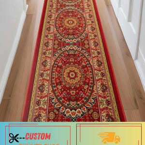 Machine Washable Medallion Runner Rug: Oriental Persian Style, Skid Resistant , 23", 26", 32" , 36" Wide, Up to 50 Ft Long