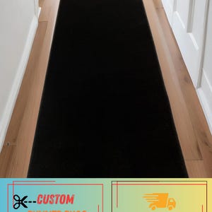 Custom Size Black Runner Rug: Machine Washable, Slip Resistant,  26", 32" , 36" Wide, Up to 50 Ft Long