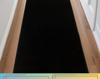 Custom Size Black Runner Rug: Machine Washable, Slip Resistant,  26", 32" , 36" Wide, Up to 50 Ft Long