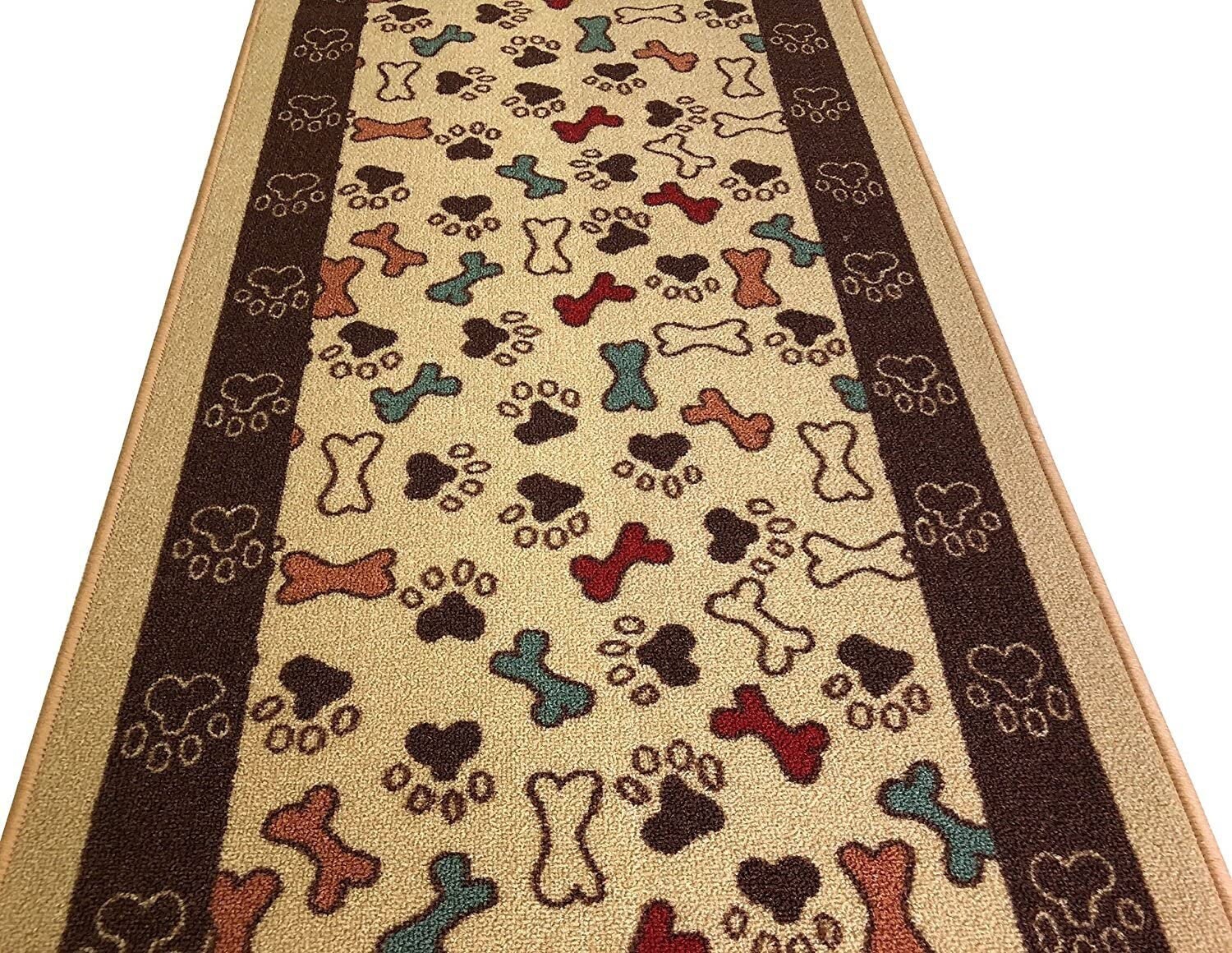Custom Size Runner Rug Pet Collection Bones and Paws Beige Etsy