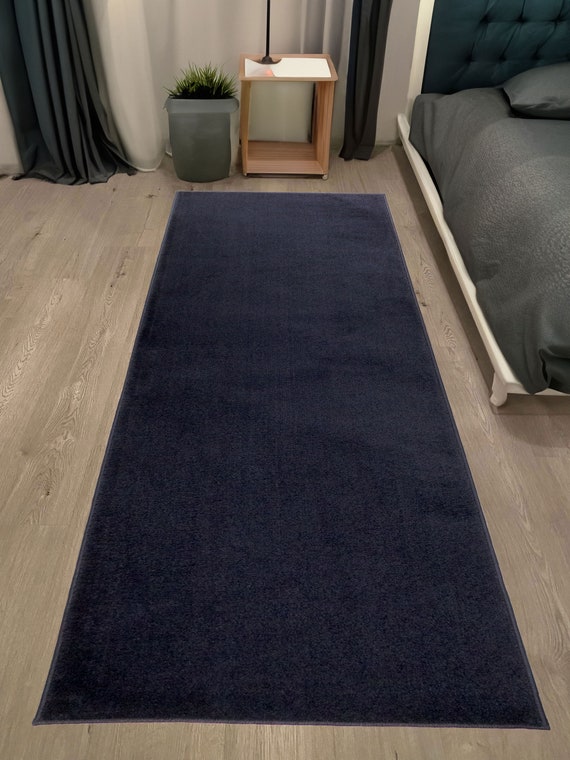 Machine Washable Custom Size Runner Rug Solid Navy Blue Slip