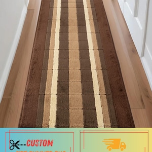 Custom Size Brown Geometric Runner Rug – Machine Washable, Slip Resistant, 26/32/36” Wide, Up to 50 Ft immagine 1