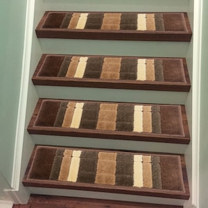 Machine Washable Custom Size Stair Tread Set of 13 and Runner Rug Squares Brown Skid Resistant by Inch and 26&quot;, 31&quot; or 36&quot; Width (Set of 13)