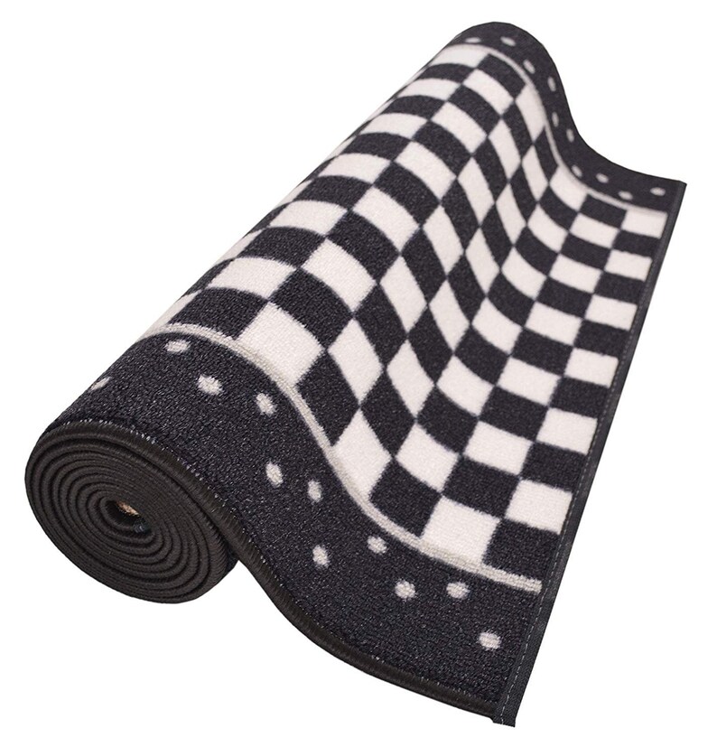 Custom Size Runner Rug Checkered Black White and Grey Skid Etsy
