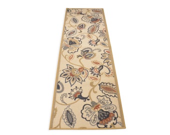 Machine Washable Custom Size Runner Rug Floral Scroll Design Beige Skid Resistant Cut To Size Rug Runners Customize By Feet and 26" Width