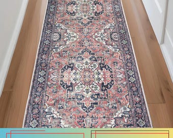 Washable Distressed Medallion Runner Rug: Grey Multi-Color, Cut to Size, 26" Wide and up to 50 Feet Long