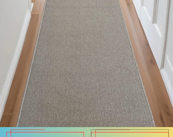 Custom Size Beige Runner Rug: Machine Washable, Skid Resistant, Nylon