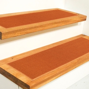 Machine Washable Custom Size Stair Treads By Inches Solid Burnt Orange Slip Resistant and Matching Runner 26&quot;, 31.5&quot; or 36&quot;Width (Set of 13)