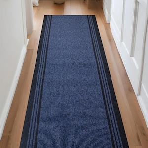 Custom Size Blue Runner Rug: Indoor/Outdoor Non-Slip Loop Pile