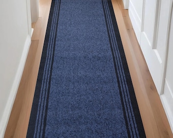 Custom Size Blue Runner Rug: Indoor/Outdoor Non-Slip Loop Pile