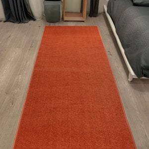 Custom Size Runner Rug Solid Burnt Orange Skid Resistant Runner Rug Cut To Size Non Slip Rug Runner Customize By Feet Euro Collection