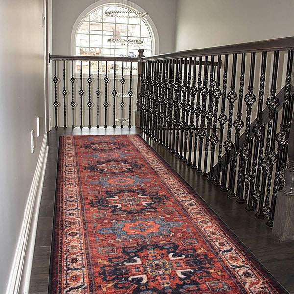 Custom Size Runner Rug Persian Medallion Red Natural Cotton Backing Hotel Quality Pick Your Own Size By Up to 50 Ft Width 26" , 31" or 35"