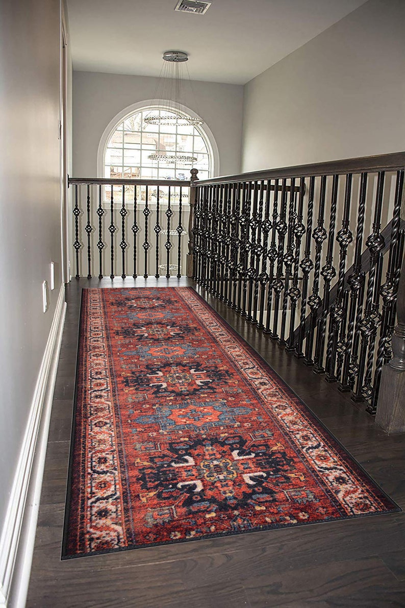 Custom Size Runner Rug Persian Medallion Red Natural Cotton Backing Hotel Quality Pick Your Own Size By Up to 50 Ft Width 26' , 31' or 35' 