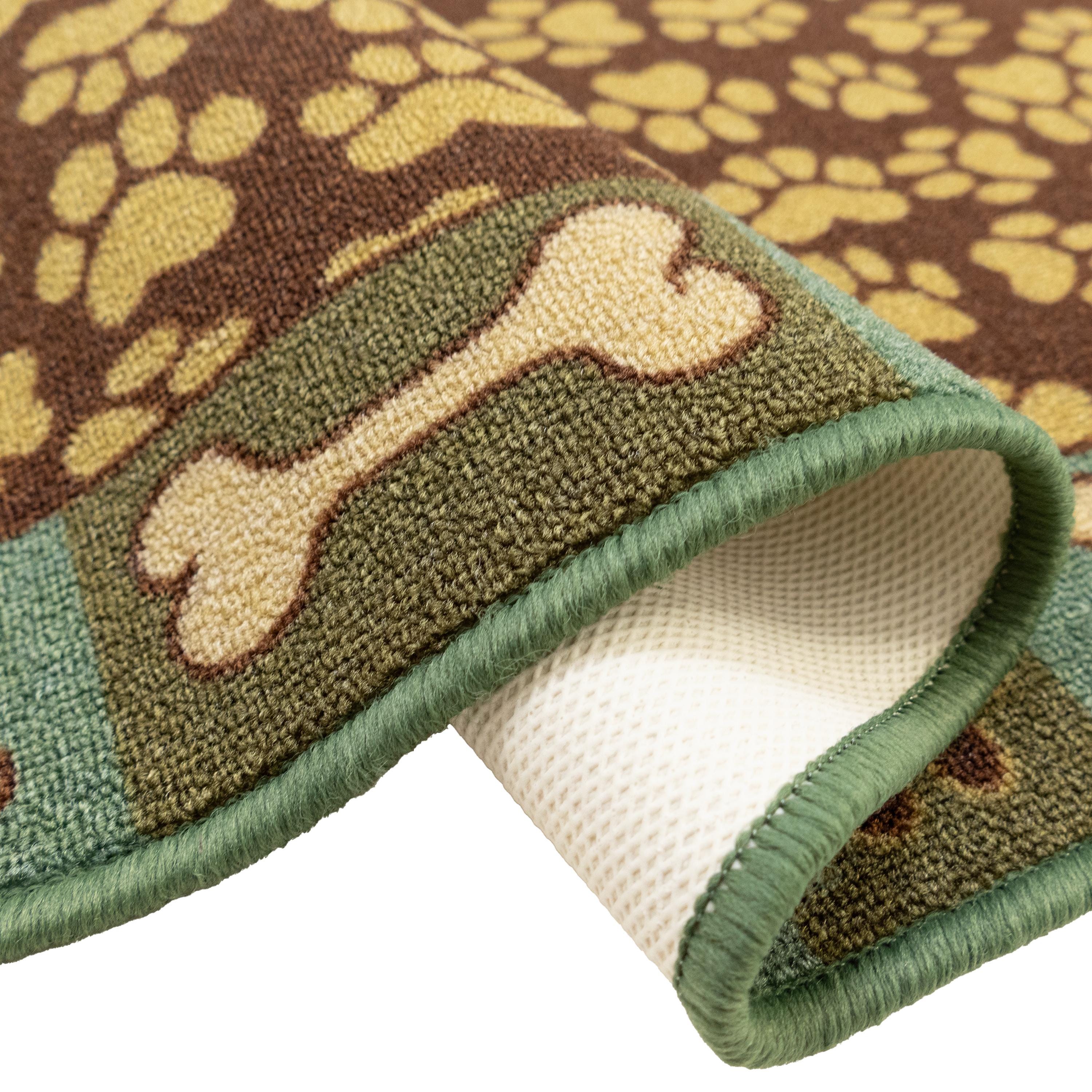 Paw Print Runner Rug Machine Washable Pet Paw Runner Rug: Brown & Teal, Skid Resistant 26 ...