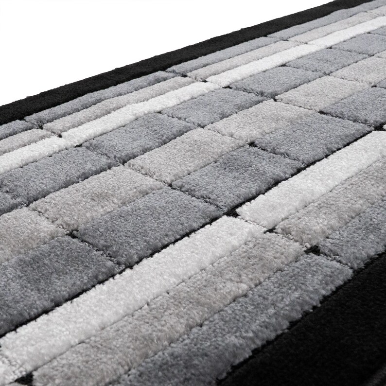 Machine Washable Geometric Runner Rug: Grey & Black, Custom Size, 26" - 32" - 36" Width and Up to 50 Feet Length bild 5